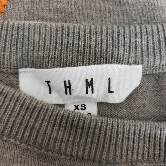 THML Sweater Gray Striped Star Print Long Sleeve Knit Pullover Top - Picture 5 of 7